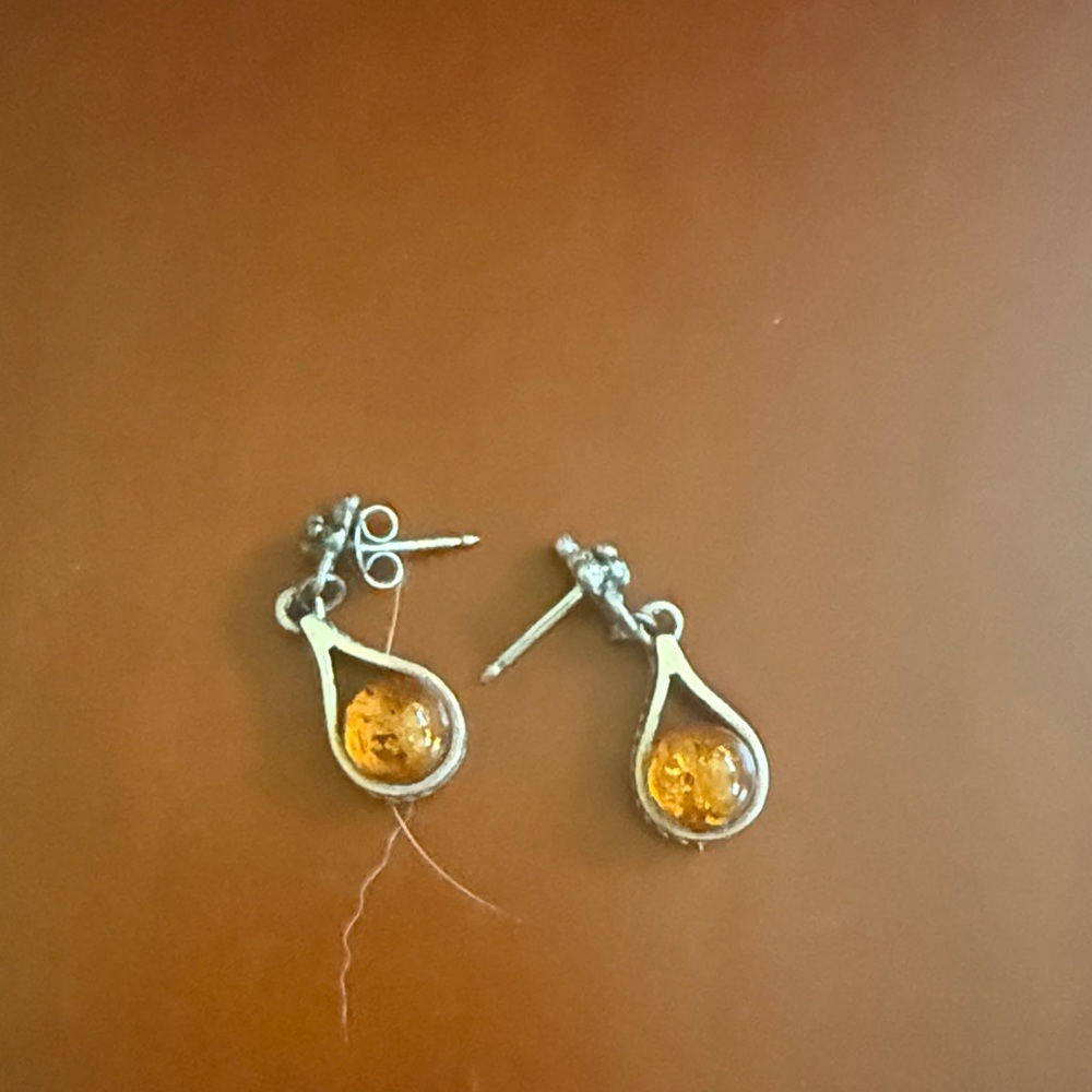 Elegant Silver and Amber Drop Earrings